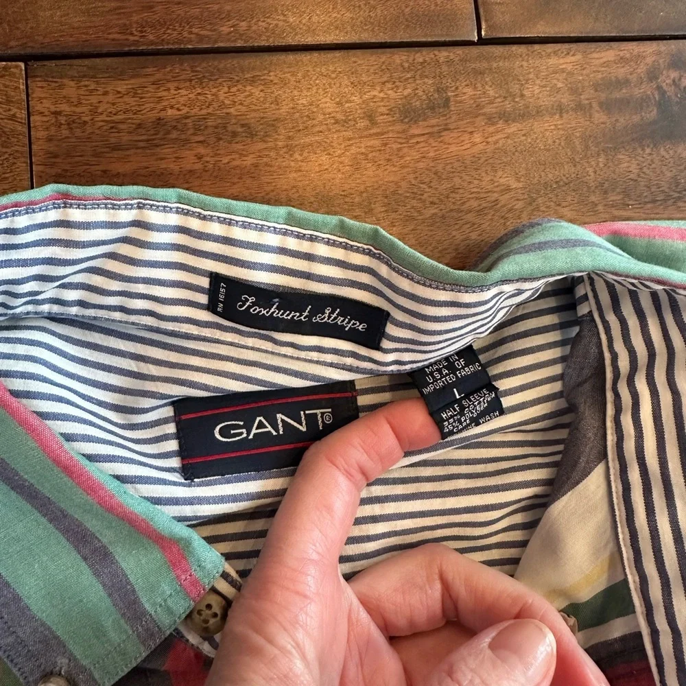 Gant Vintage 80s/90s Multicolor Striped Men's Shirt Size Large Retro Print - Picture 2 of 3
